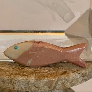 Zuni Carved Fish Fetish Bead Drilled Stone Native American Animal Carving VTG 1"